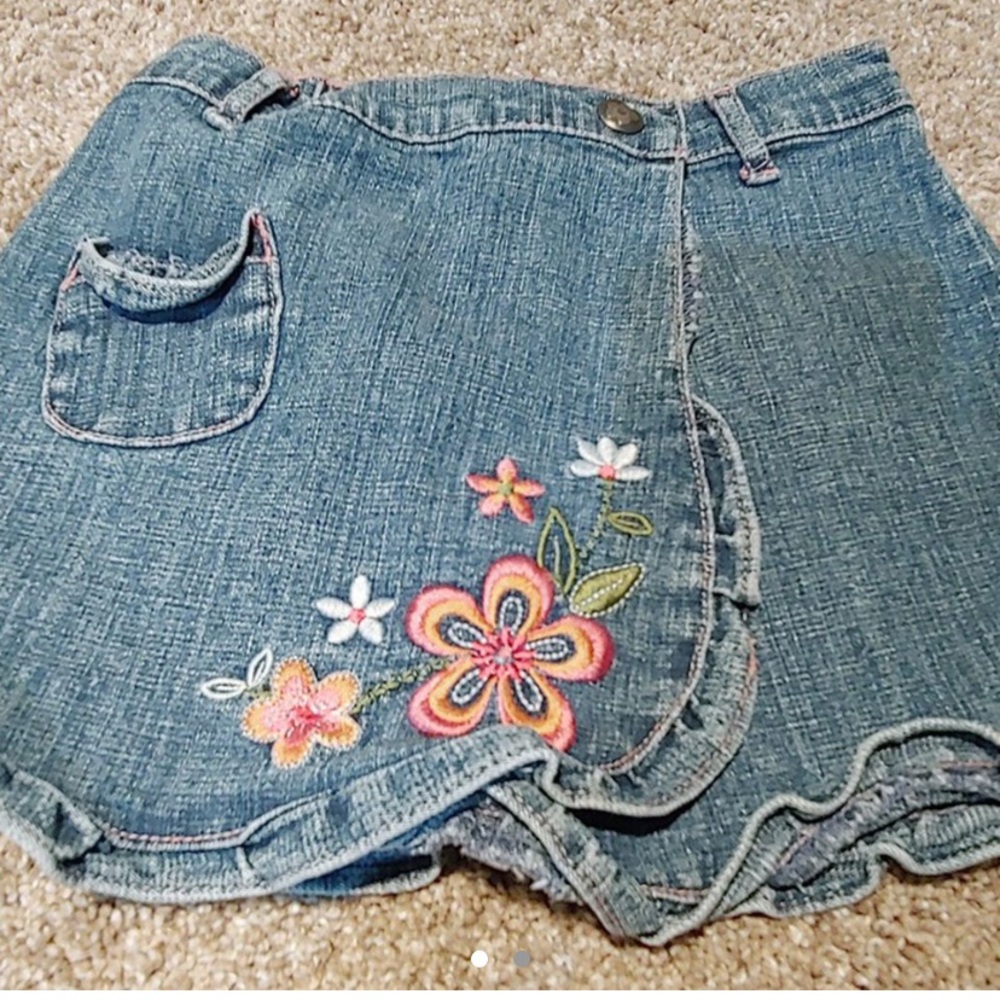 French Toast embroidered jean wrap skirt